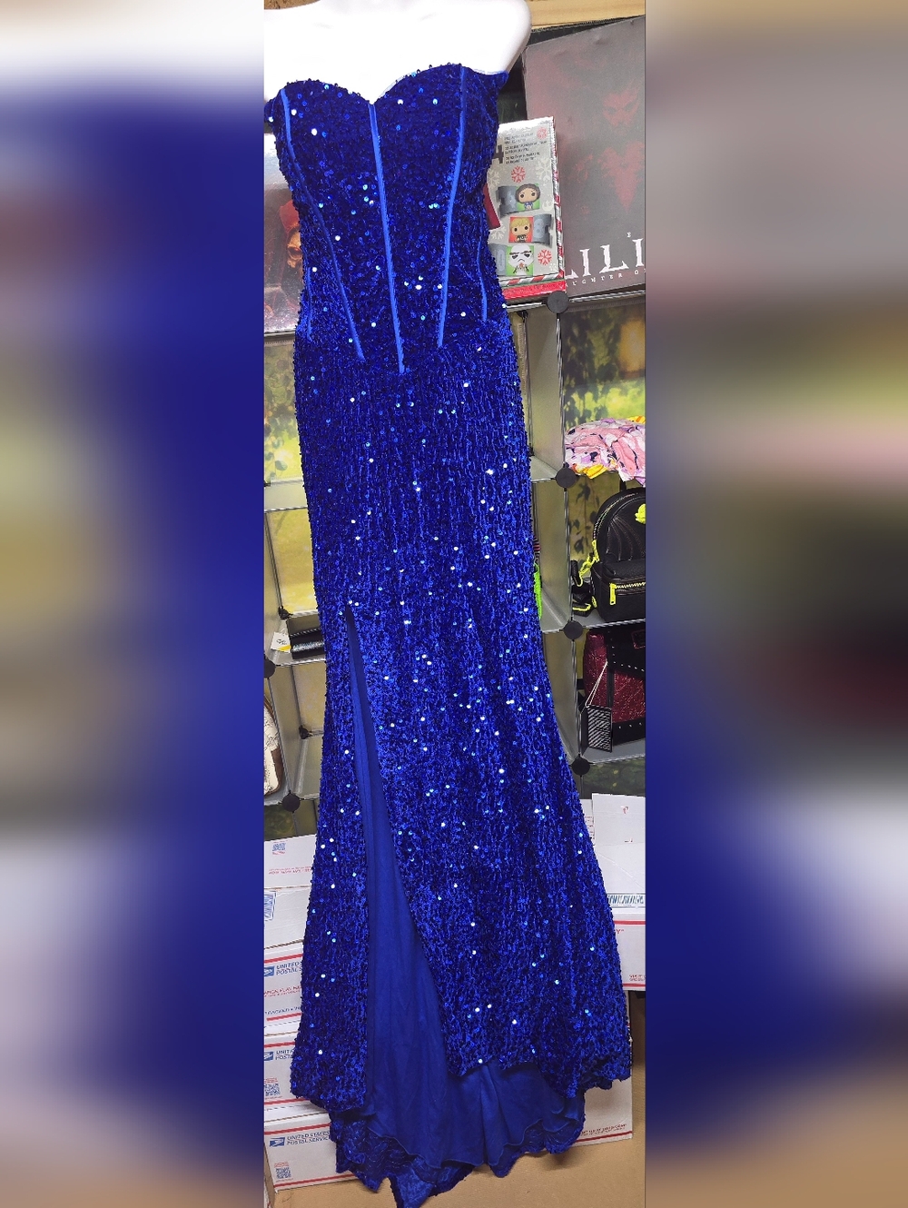 #66 Strapless Sequin Evening Gown - Royal Blue